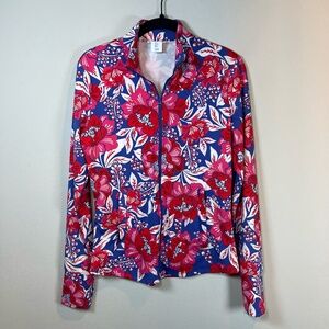 Sigrid Olsen Golf & Tennis Women's Floral Tropical Full Zip Jacket Red UPF Small
